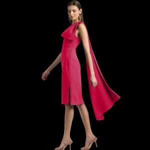 Sachin & Babi Miranda One-Shoulder Sash Passionfruit Red Pink Midi Dress NWT